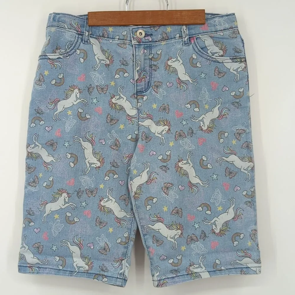 The Children's Place Girl's Skimmer Unicorn Light Wash Jean Shorts Size 16 NWT